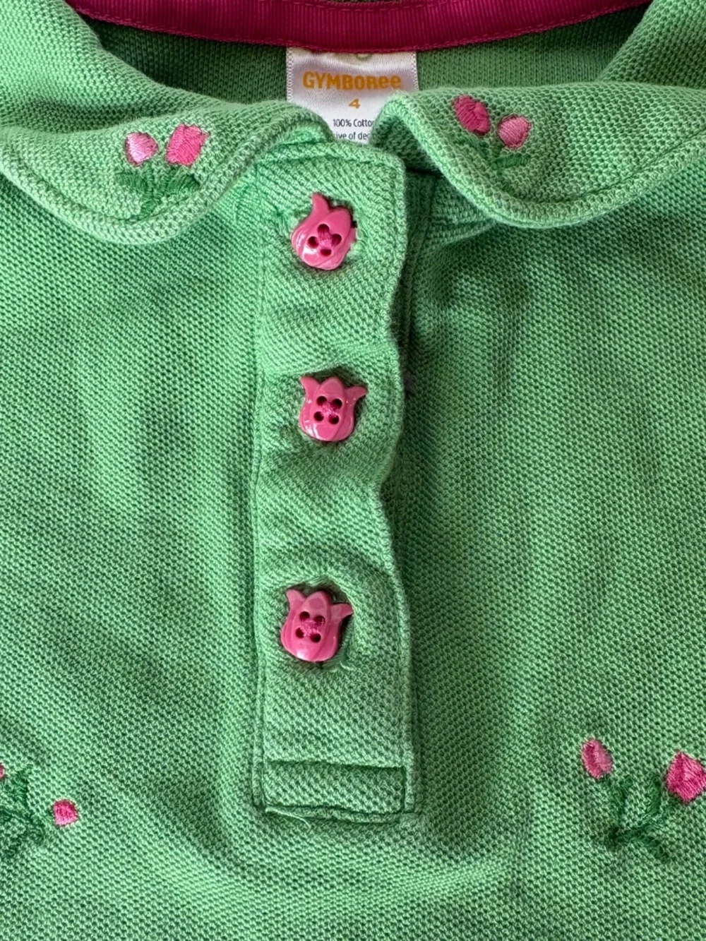 Y2K Gymboree Girls Sz 4 Bright Tulip Embroidered Dress with Flower Buttons